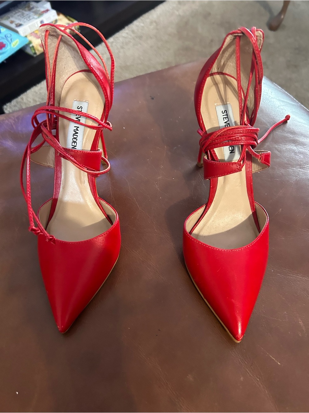 Steve Madden Red Lace-Up Pointed Toe Heels 8M